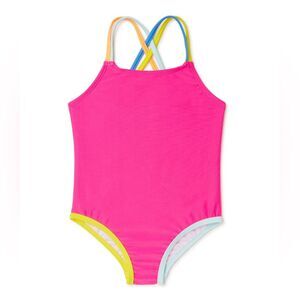 NWT Wonder Nation Baby Girl Solid Pink One-Piece Swimsuit 18M UPF 50+